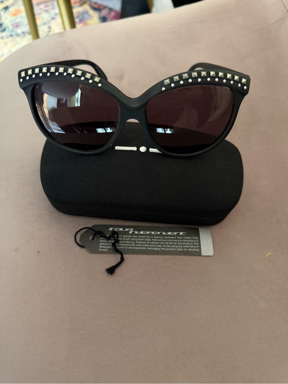 Black Stud-Trim Cat Eye Sunglasses for Women